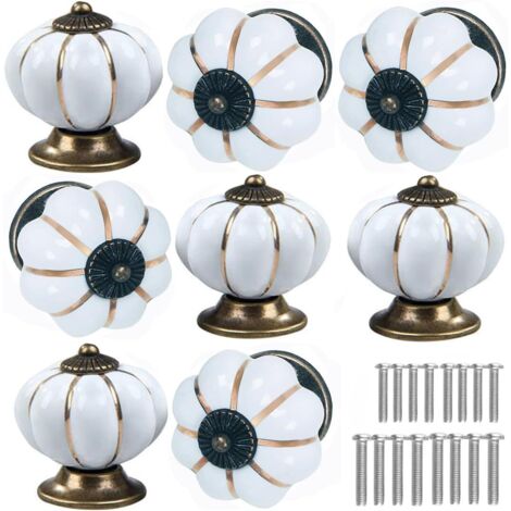 Türknöpfe aus Keramik in Kürbisform [8er-Set] – Türgriffe im Vintage-Kürbis-Stil für Küchen, Kommoden, Schränke und Kleiderschränke (Weiß, 8er-Set)
