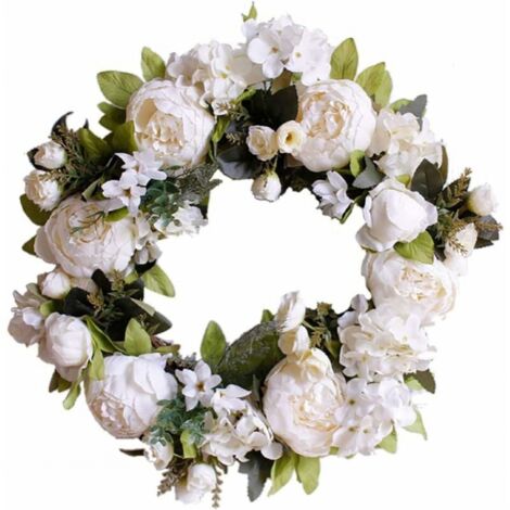 Türkranz erhellt Dekoration, Türkranz erhellt Haustür, Dekoration für Hochzeit/Geburtstag/Wohnzimmer, 1 Stück (40 cm, milchig weiße Pfingstrose)