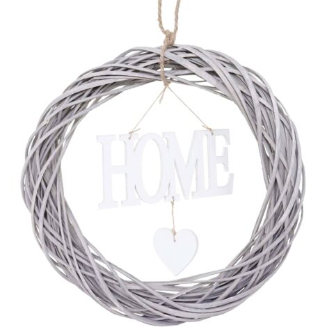 Türkranz Home rund, Dekokranz Wandkranz Kranz, Holz Ø 40cm MVG weiß-grau