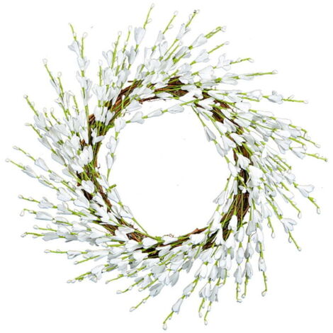 Türkrone aus Forsythien, 40 cm, Landhausstil, verziert mit Blumensträußen, ideal für die Haustür, eine Wand, Feste und Weihnachten. Innendekoration