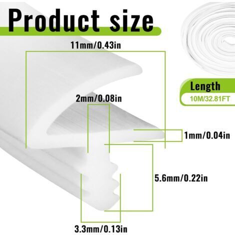 Türrahmendichtungsprofil CCYKXA, 10 m, für Schalldämmung, 3 mm Nut und 11 mm Falz, für Schalldämmung, Stoß- und Feuchtigkeitsbeständigkeit, weiß, 10 m