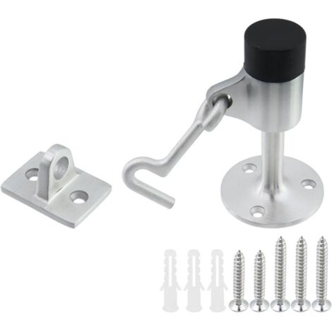 Türstopper aus Edelstahl mit Haken, silberner Sicherheitstürstopper, mit schalldämpfender Gummimatte, 1 Stück.