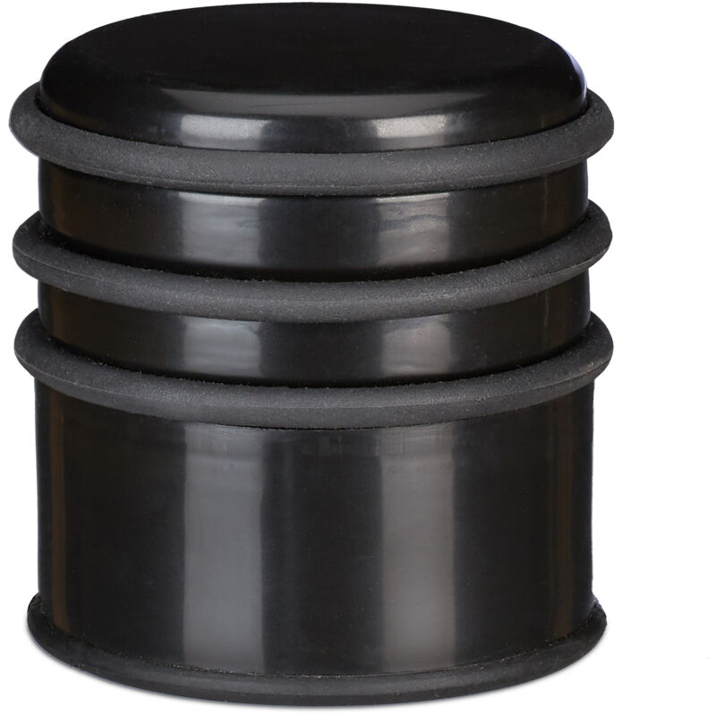 Relaxdays - 2 X Türstopper Für Den Boden, Schwerer Türpuffer, Für Türen & Fenster Bei Luftzug, 3 Gummiringe, ∅ 7 Cm, Schwarz