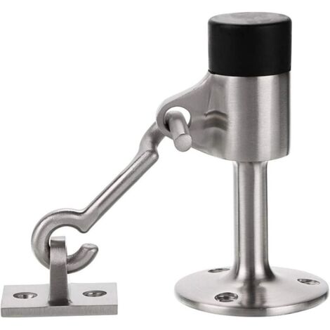 Türstopper und Türstopper, robuster Türstopper mit Haken aus gebürstetem Edelstahl zur Wandmontage mit Gummipuffer, wandmontierter Türstopper für das Home Office, Silber