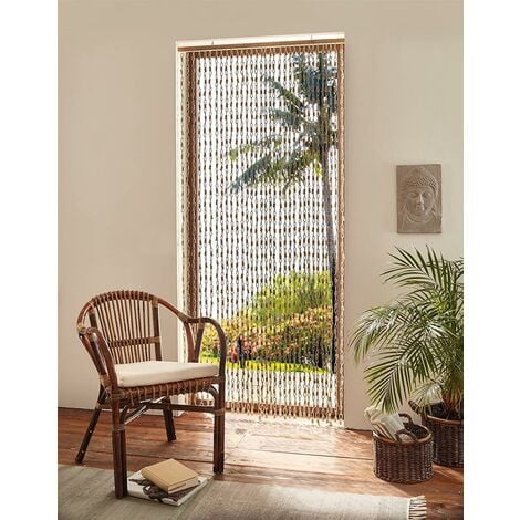 Tür Vorhang aus Bambus & Holz, 90x200, Faden Balkon Tür Insekten