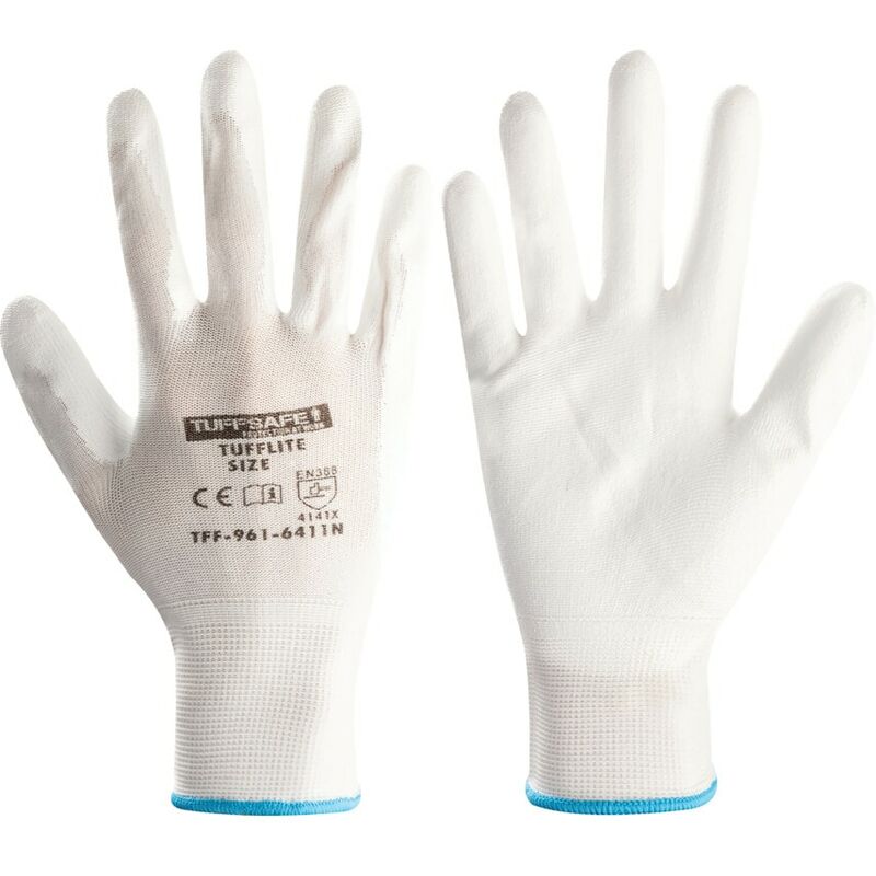 Tuffsafe - Tufflite Nylon Lined pu Coatedgloves White SZ-10- you get 5