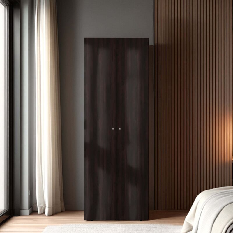 TUHOME Armoire haute à 2 portes World, 4 étagères, rangement vertical, chambre à coucher, noyer teinté
