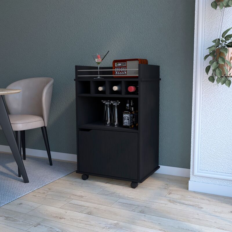 Tuhome Concept - tuhome Chariot de Bar Crozier, avec 1 porte, 1 étagère et quatre porte-bouteilles intégrés