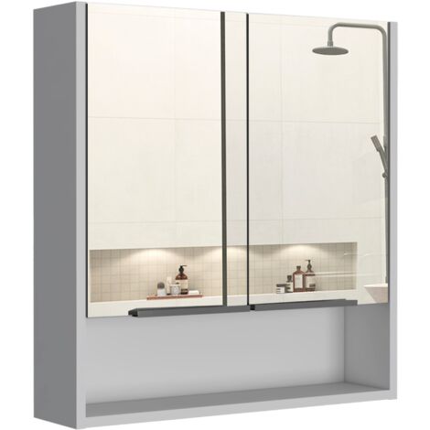 Tuhome Concept – Armoire à pharmacie Jasper 62.5x60x14 cm – 2 portes avec miroirs – 3 étagères – Bois noir moderne