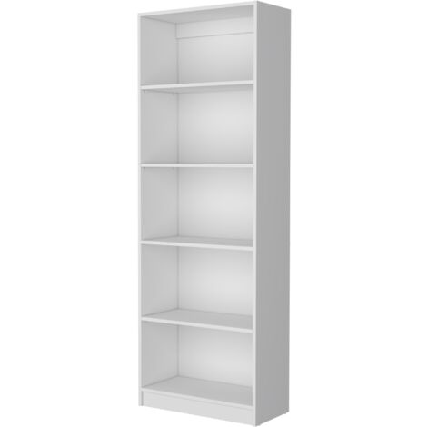 Tuhome Concept – Bibliothèque haute 180.6 cm avec 5 étagères en bois blanc – Rangement élégant pour livres et décorations – Dimensions 62.8 x 29.9 cm