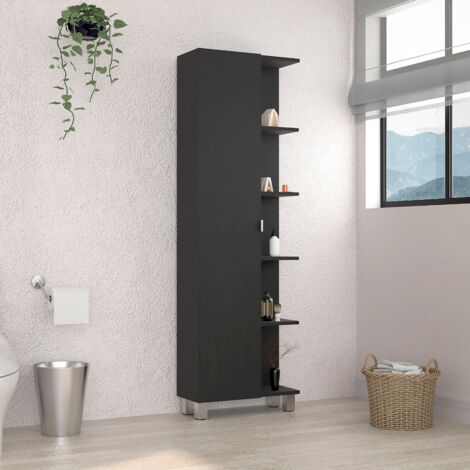 Tuhome Concept – Meuble d'angle de bain noir 157,9 cm H x 51,18 cm L x 21,46 cm P – Placard avec 2 étagères – Pour rangement salle de bain