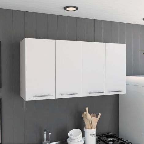 Tuhome Concept – Meuble de cuisine blanc 120 cm – 4 portes – 2 étagères – Rangement ustensiles – Dimensions 60 x 120 x 33,5 cm