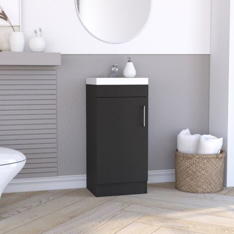 Tuhome Concept – Meuble sous vasque Madrid noir 83cm – Avec rangement intégré – Aggloméré et mélamine – Dimensions 83x40x33cm