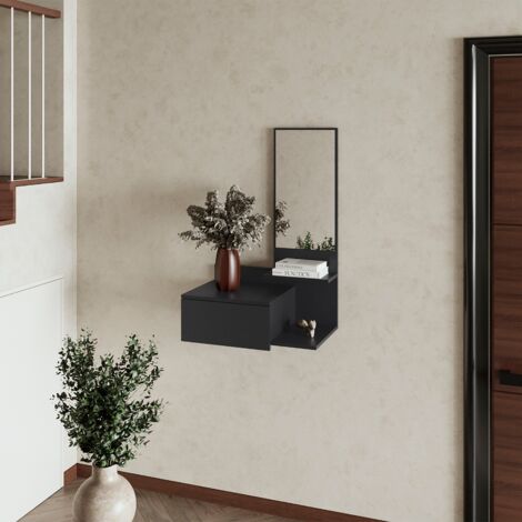 TUHOME Meuble flottant Elgin avec miroir inclus, noir