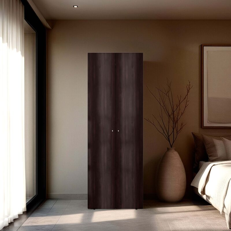TUHOME Meuble lavabo Armoire haute à 2 portes, chambre à coucher, noyer teinté