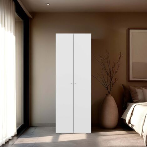 TUHOME Meuble sous lavabo  Armoire haute à 2 portes pour chambre à coucher, blanc