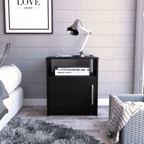 TUHOME Meuble Table de Chevet Bristol, Un Compartiment, Surface Supérieure, Couleur Noire.