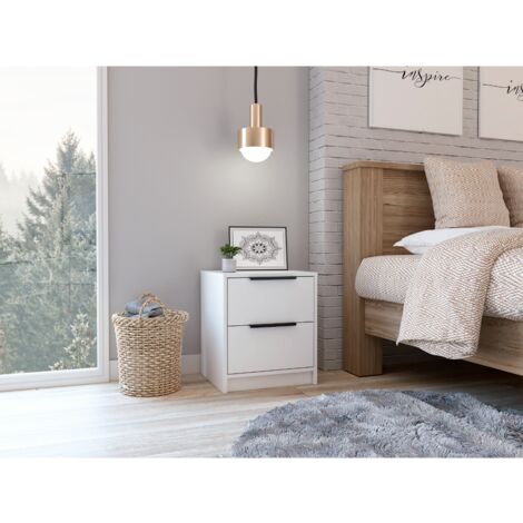 TUHOME Table de Nuit Washington avec Deux Grands Tiroirs, Couleur Blanche