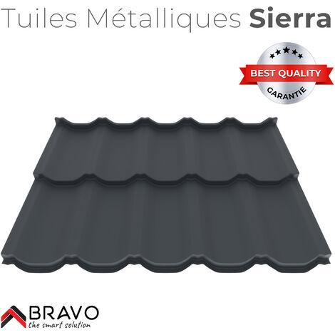 Tuile de couverture - metallique Sierra epaisseur 0,5mm - RAL 7016 Surface de 0,92m2 - Dimensions Lxl: 1198mm x 770mm