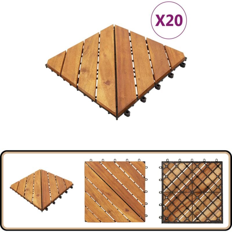 Tuiles de terrasse 20 pcs Marron 30x30 cm Bois massif d'acacia - Carrelage Extérieur - Dallage Bois - Terrasse Bois - Acacia - Decking