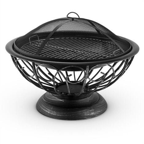 Tulip Fire Pit ø75cm Barbecue Fireplace Spark Protection Burnished Steel - Black