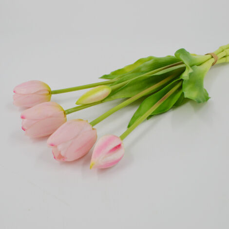 Tulipanes artificiales - Efecto realista - Ramo - Flores artificiales - Decoración del hogar - Flores decorativas (5 tallos)
