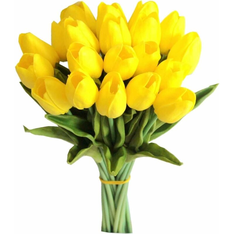 Aiducho - Tulipe Artificielle Faux Hollande Mini Tulipe Vraie Touche Fleurs 24 Pièces Pour Décoration De Mariage Bricolage Fête à La Maison (Jaune)