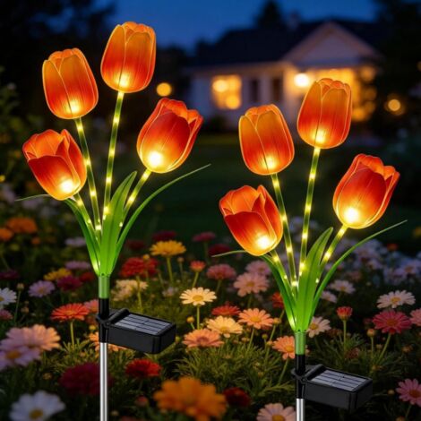 Tulipe LED orange – Solaire extérieur – Étanche – Déco cour, terrasse