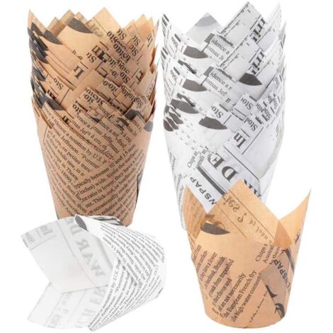 Tulipe Moules de Cuisson, 100 PiècesTasses à Gateau au Four, Caissette Papier Patisserie, étuis à Muffins pour Les Cours de Cuisson Outils et Accessoires de Four de Cuisine (Marron et Blanc),