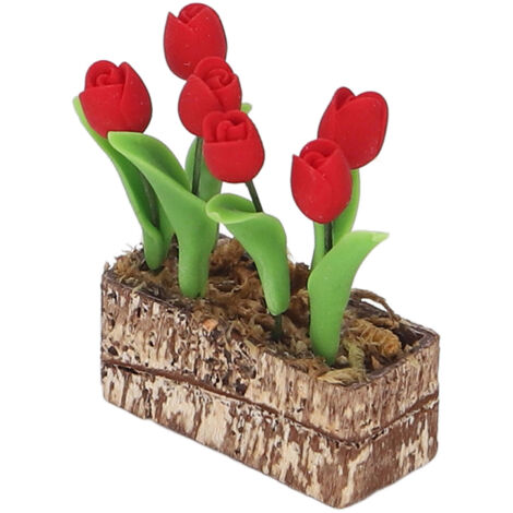 Tulipes Artificielles Miniatures Rouge Décoration Maison de Poupée 1:12 Jardin Modèle Simulé Accessoire