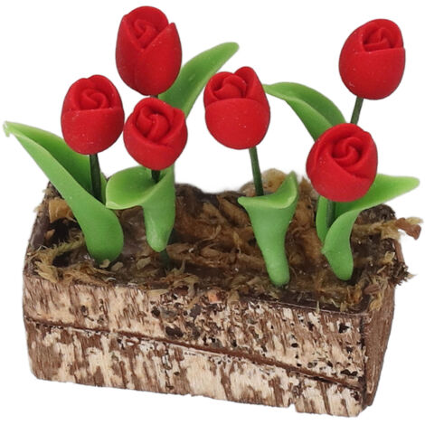 Tulipes Artificielles Miniatures Rouge pour Décoration Maison de Poupée 1:12, Accessoire Jardin Modèle Simulé