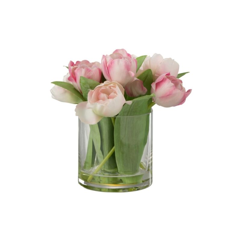 Jolipa - Tulipe artificielle dans vase en plastique rose 20x18x22 cm