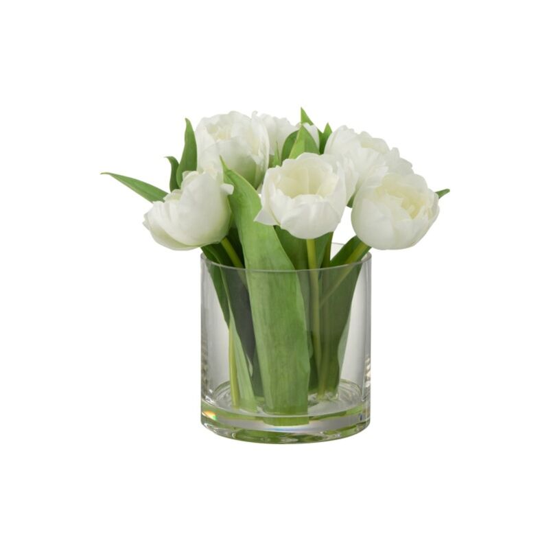 Jolipa - Tulipe artificielle dans vase en plastique blanc 20x18.5x22.5 cm