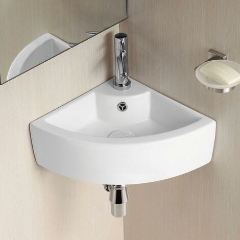 Tulla 450 x 325mm Cloakroom Small Quarter Circle Corner Wall Hung Basin Sink and Fittings