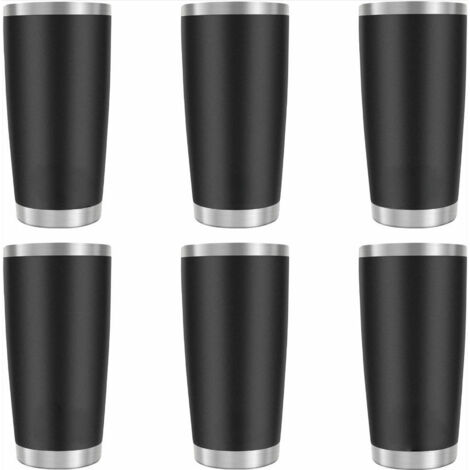 Tumbler Acier Inoxydable - Isolation Vide Double Paroi - 20 oz - Pour Café Boissons Froides Ou Chaudes - Compatible Support Tasse Voiture - Noir - Lot De 6