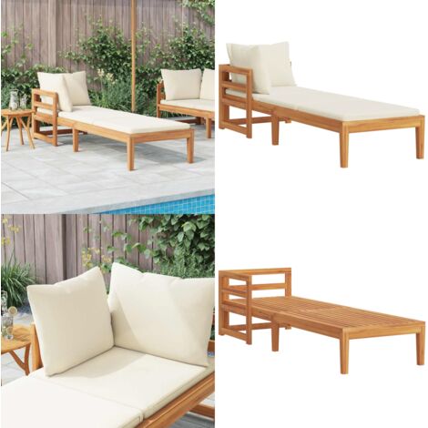 Tumbona 1 reposabrazos con cojines crema madera maciza acacia - Tumbona de jardín - Tumbona con reposabrazos