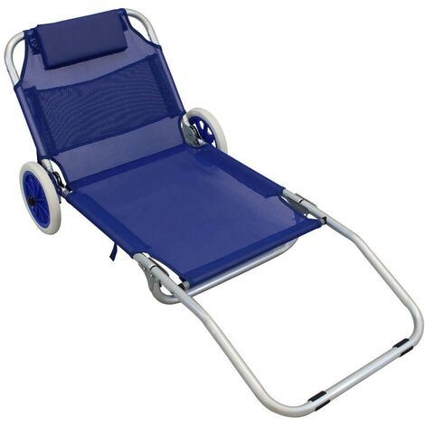 Tumbona 145x52x62h azul de metal silla con función de carrito