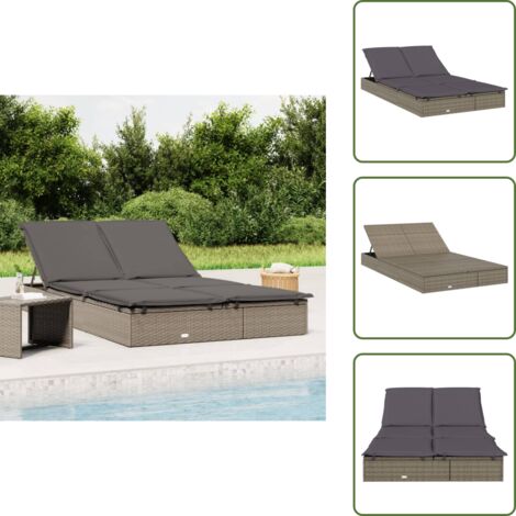 Tumbona 2 personas - vidaXL Tumbona 2 personas ratán sintético con cojines gris - Tumbona gris