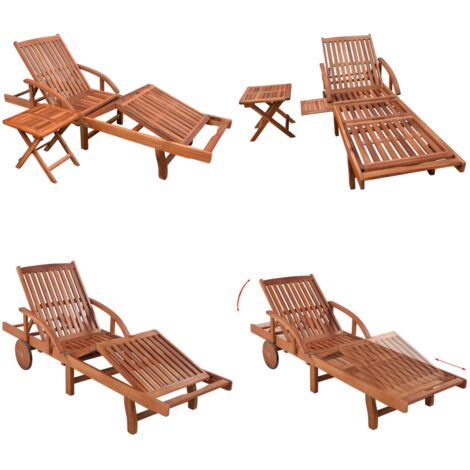 Tumbona ajustable con mesita madera maciza de acacia - Mesa plegable - Madera de acacia