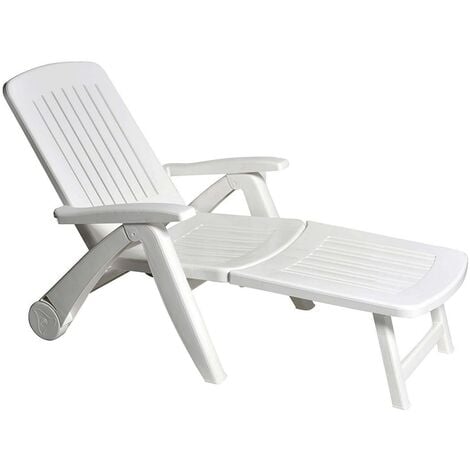 Tumbona ajustable ruedas blanco de resina mod. Cancun