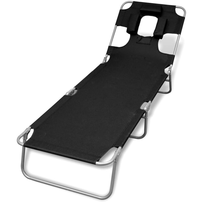 

vidaXL Tumbona Plegable de Acero con Cojín de Cabeza Acero Negra - Negro