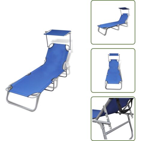 Tumbona azul - vidaXL Tumbona plegable con capota acero y tela azul - Tumbona para el jardín