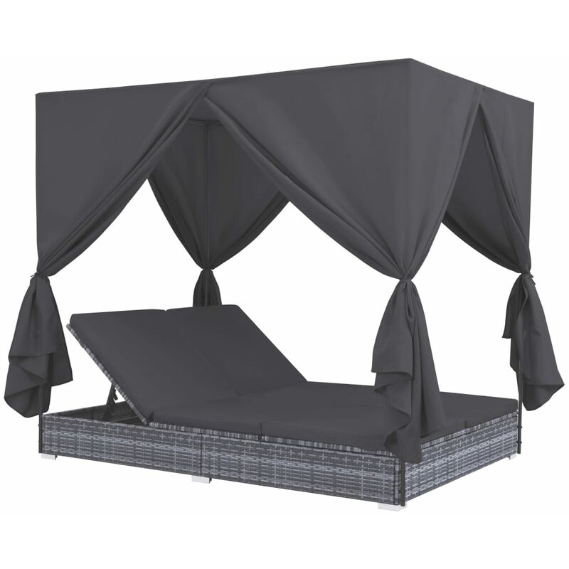

Tumbona cama con cortinas de ratán sintético gris - Gris