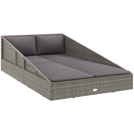 Tumbona cama de jardín ratán sintético gris 110x200 cm vidaXL