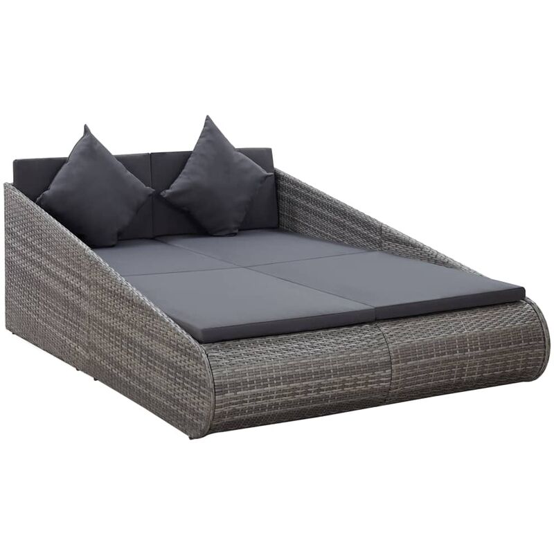 

Tumbona cama de jardín ratán sintético gris 200x139 cm