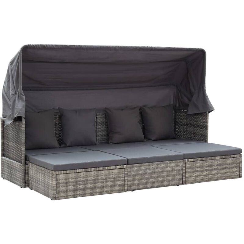 

vidaXL Tumbona cama jardín con techo ratán sintético gris - Gris
