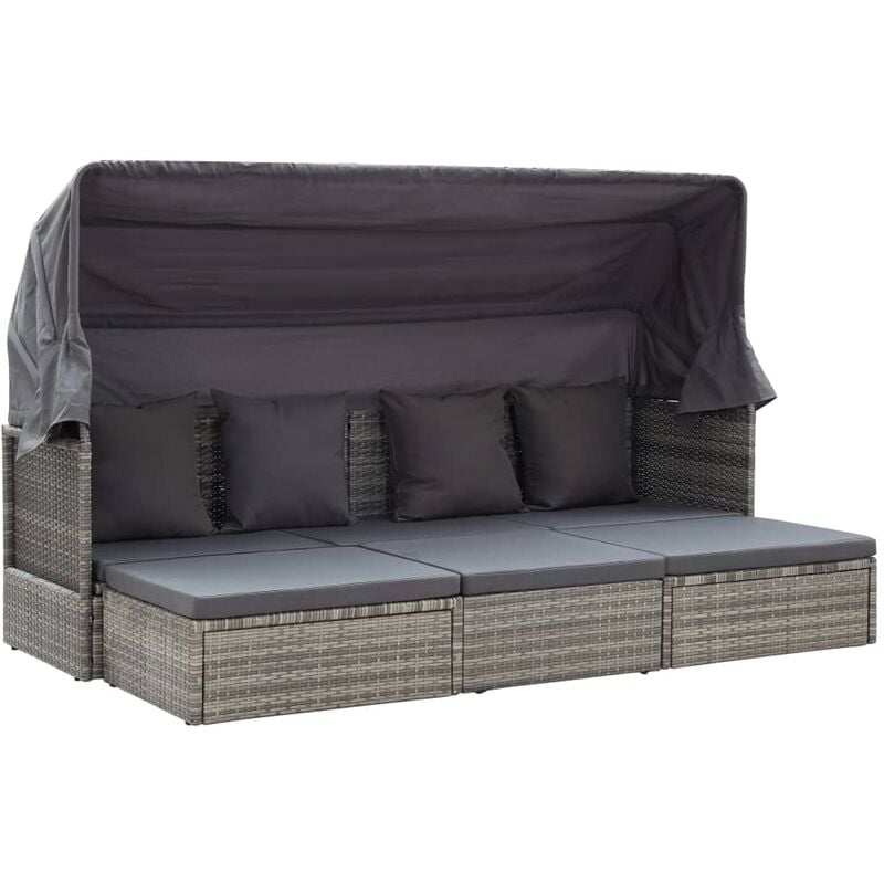 

Tumbona cama jardín techo ratán sintético grises 200x60x124 cm - Gris