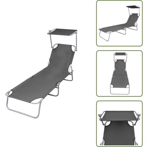 Tumbona camping - vidaXL Tumbona plegable con toldo de acero gris - Tumbona para jardín