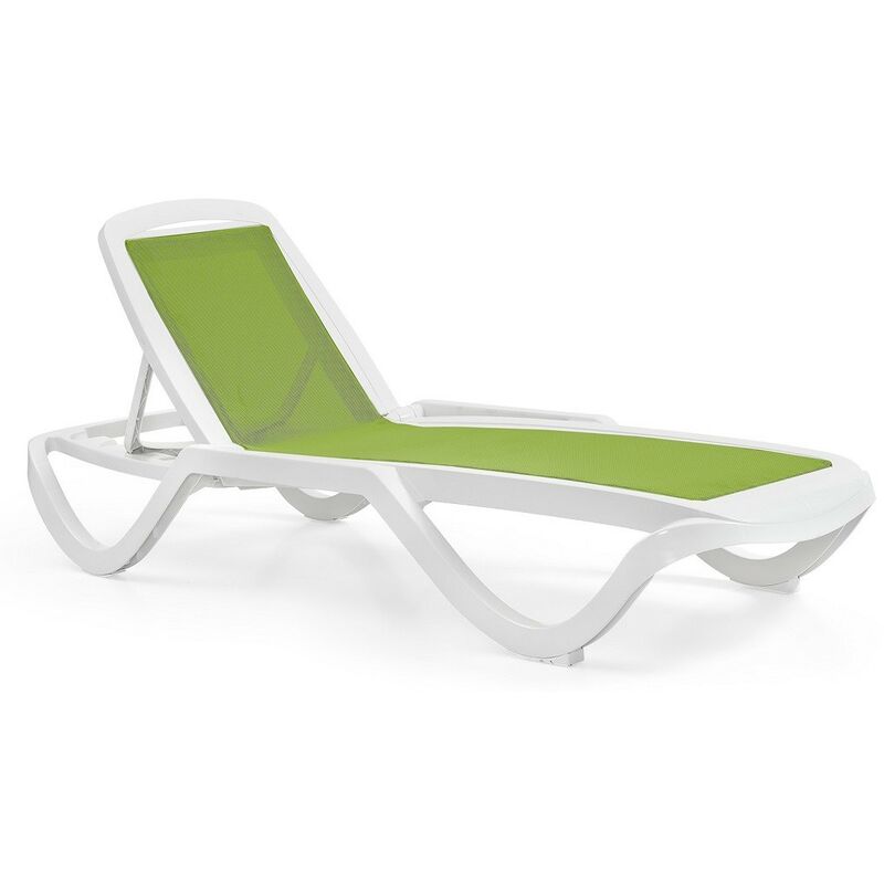 

Tumbona CARIHUELA, apilable, polipropileno blanco, textilene verde lima