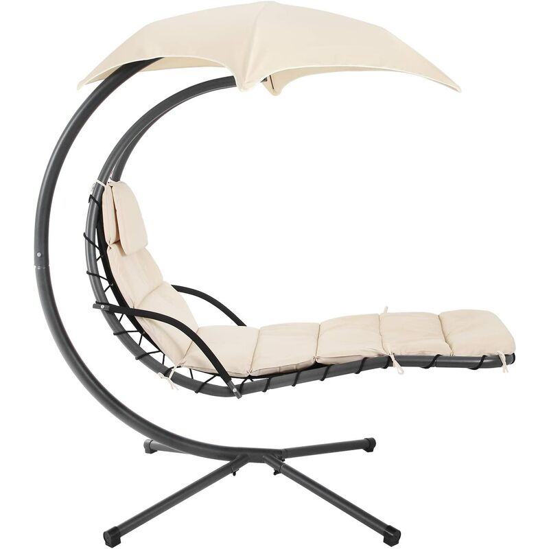 

Tumbona Colgante con Soporte, Sombrilla, Silla Colgante con Cojín de 5 cm de Grosor, Silla Hamaca Giratoria, Capacidad de Carga de 150 kg, para